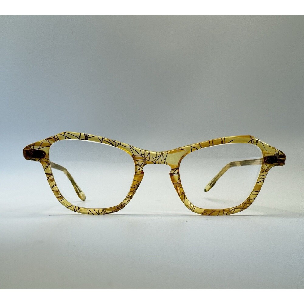 ArtCraft Vintage Eyeglasses 1950s Yellow Lucite Black N Gold Geometric Frames